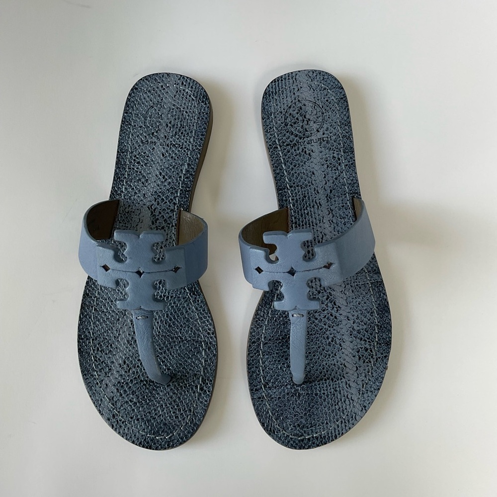 Tory Burch ocean mist Moore Flat Thong north leather size 7 -flip flop sandals - Picture 2 of 11